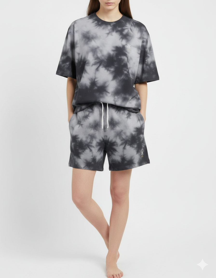 Unisex Monochrome Mists Oversized Tee & Shorts Co-Ord Set